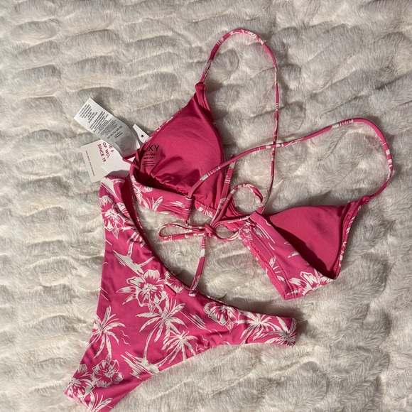 Roxy Hot Pink Palm-Print Athletic Tri Scoop Cheeky Set - Picture 3 of 3